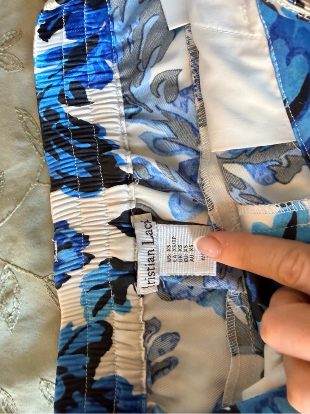 Christian Lacroix Blue and White Floral Satin Pant - Picture 5 of 6